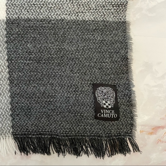 Vince Camuto soft rectangle scarf in shades of black and gray plaid - Picture 2 of 4